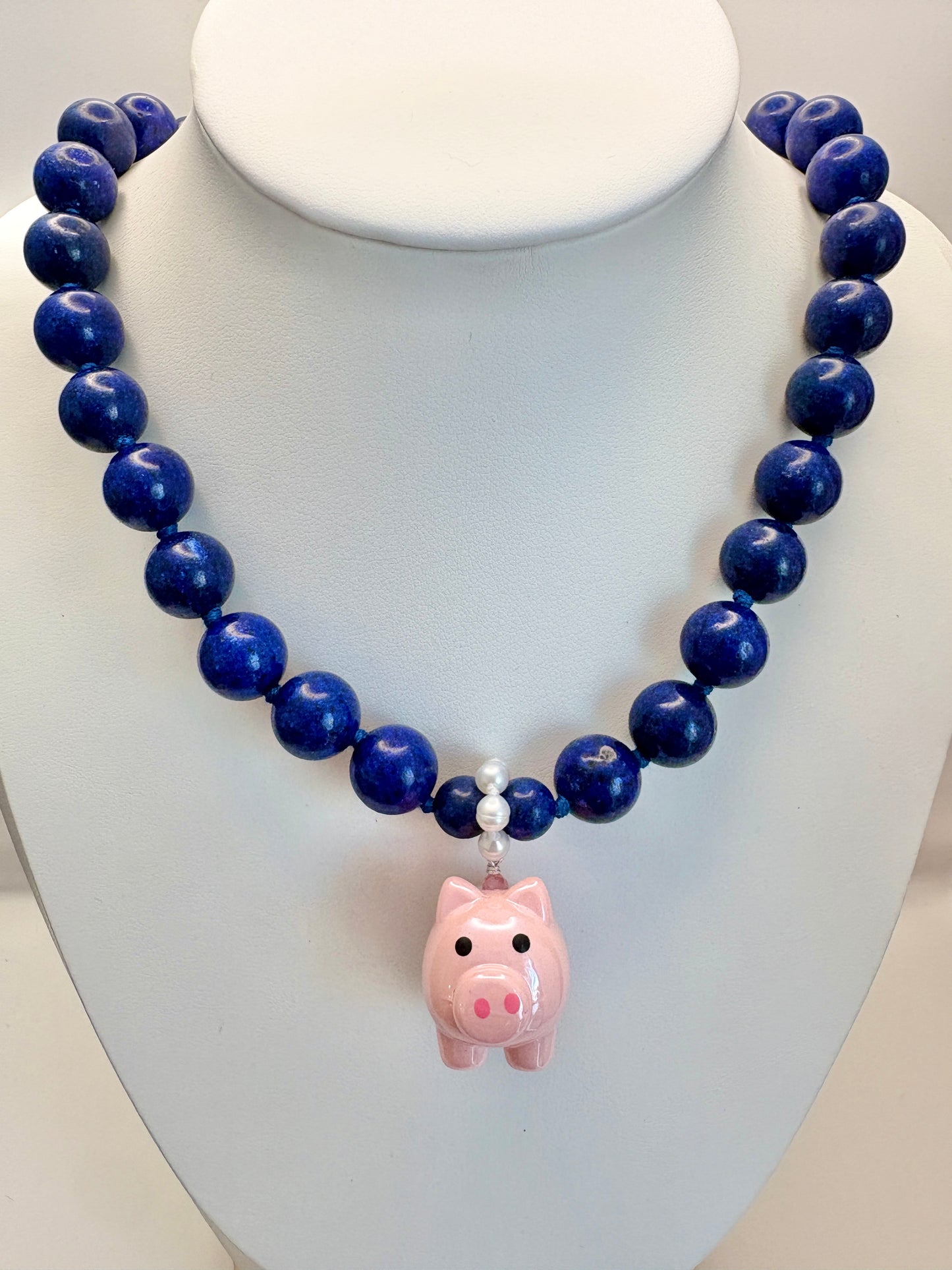 Blue Piggy Puff Necklace