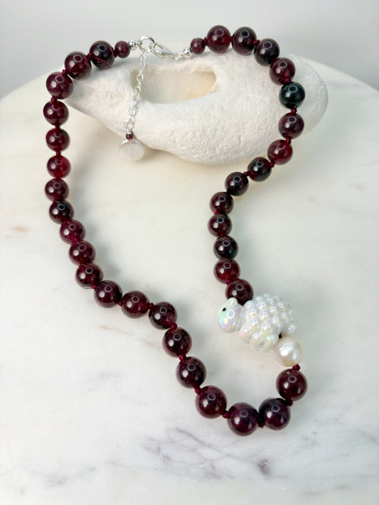Baa Baa Sheep Side Garnet Necklace - Limited