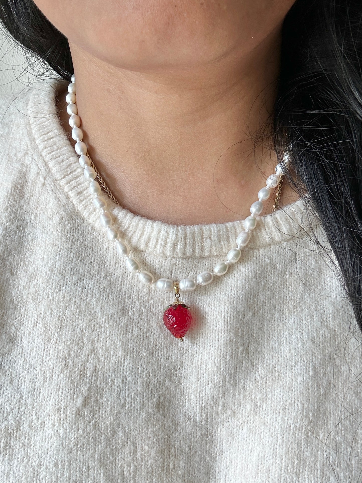 Fruit Cream Drops Strawberry Necklace