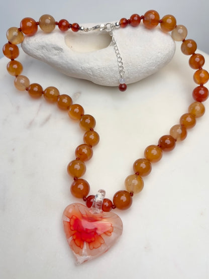 Heart In Bloom Wildfire Necklace - One Of A Kind