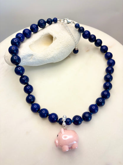 Blue Piggy Puff Necklace
