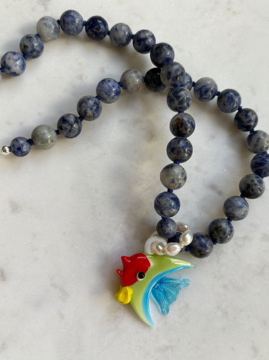 Blue Spot Reefer Necklace - One Of A Kind