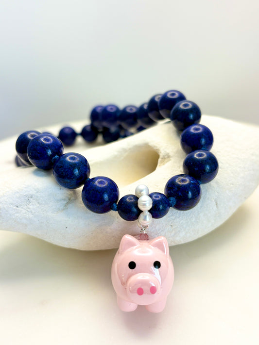 Blue Piggy Puff Necklace