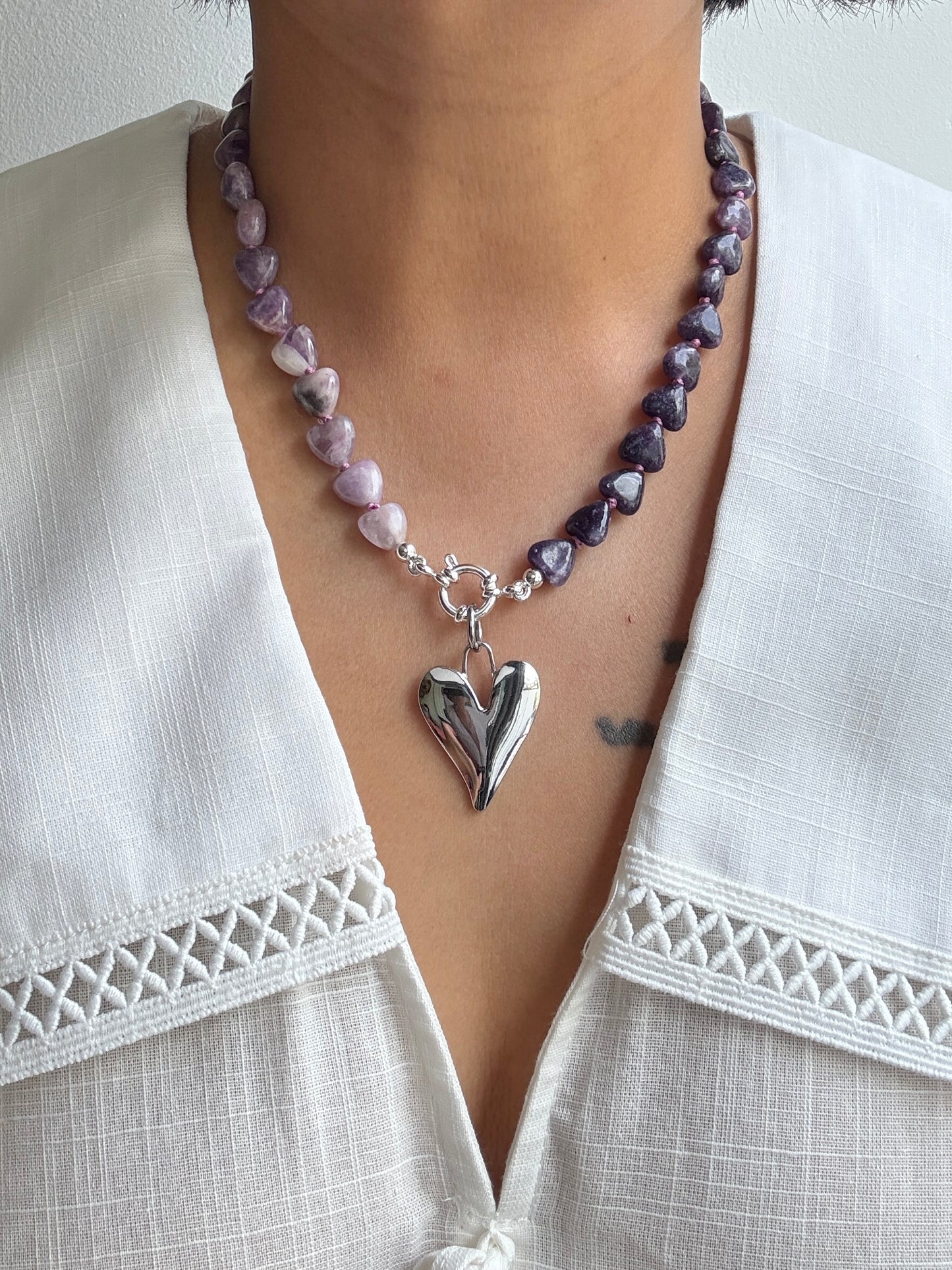 Violet Heart Confetti Necklace - One Of A Kind