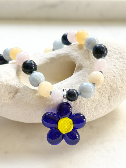 Flower Power Parade Cobalt Necklace