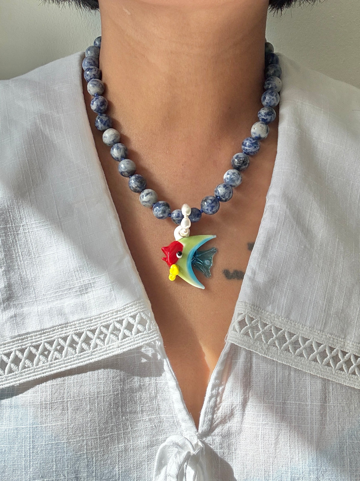 Blue Spot Reefer Necklace - One Of A Kind