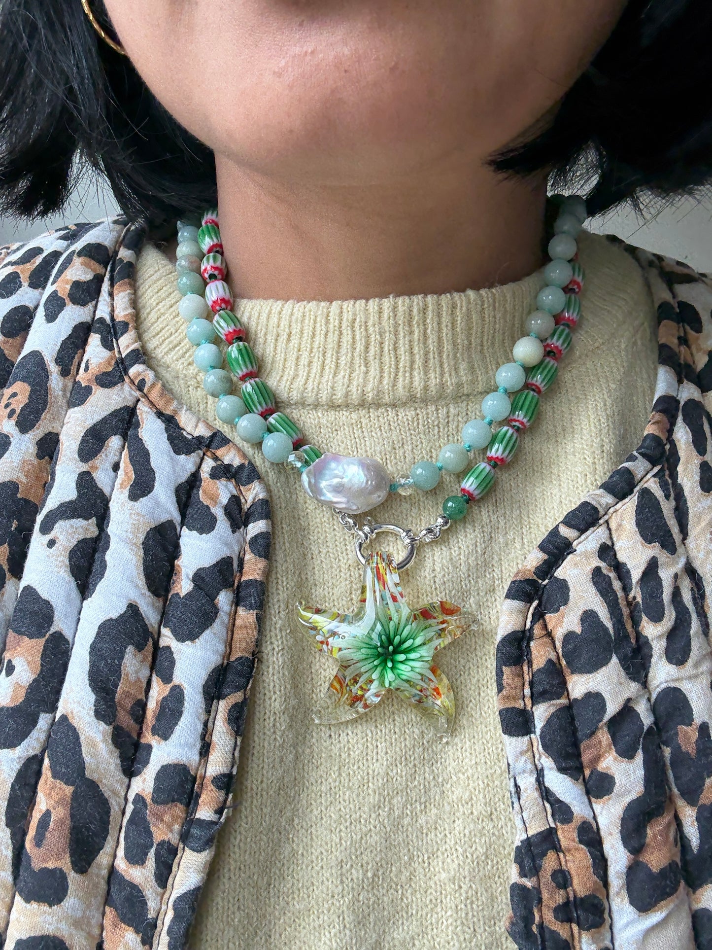 Celestial Star Burst Seafoam Necklace - Limited