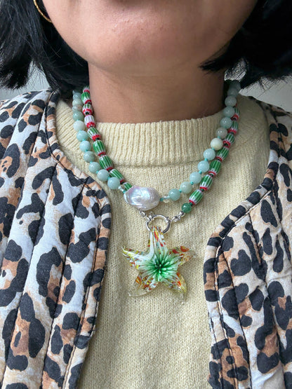 Celestial Star Burst Seafoam Necklace - Limited