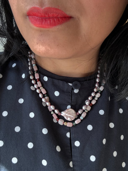 Pearly Baroque Embrace Rose Necklace