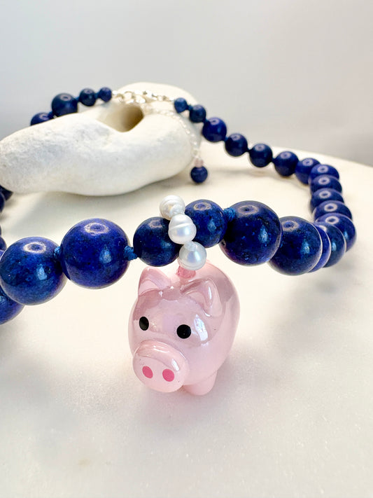 Blue Piggy Puff Necklace