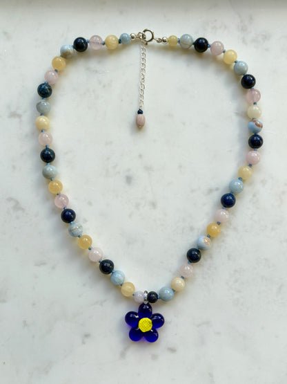 Flower Power Parade Cobalt Necklace