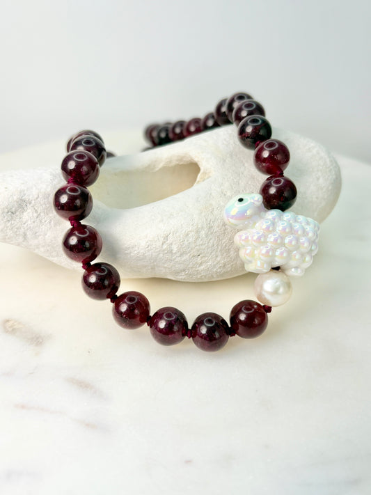 Baa Baa Sheep Side Garnet Necklace - Limited