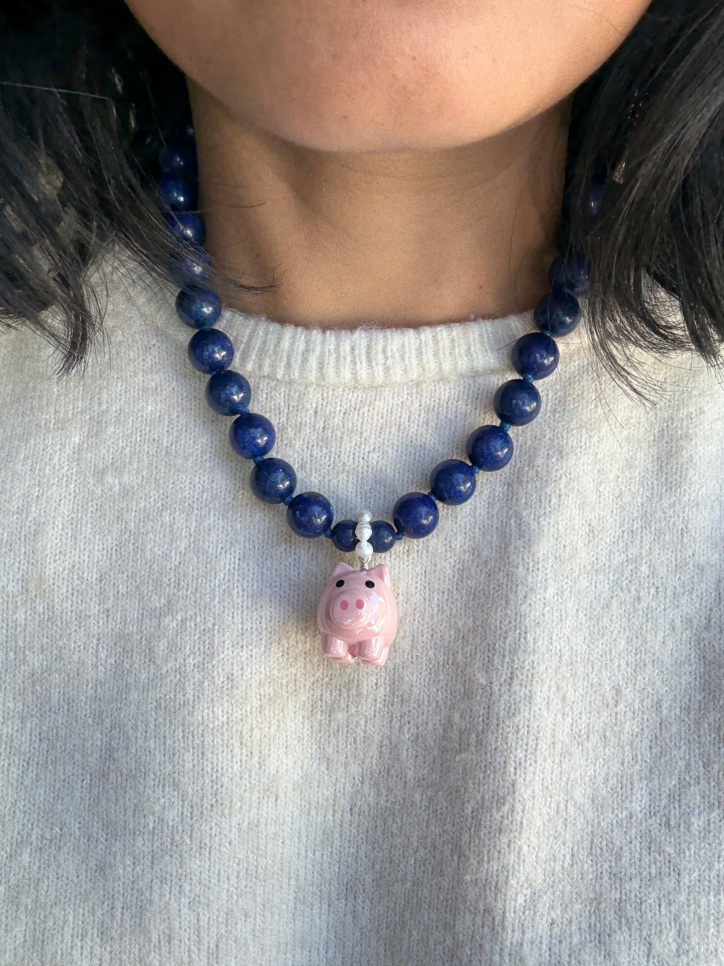 Blue Piggy Puff Necklace