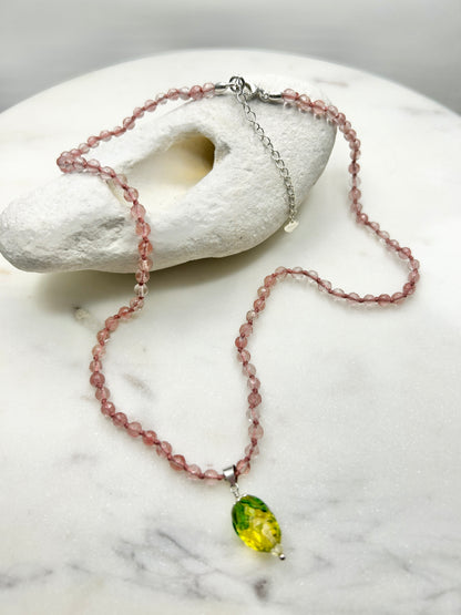Fruit Gem Drops Strawberry Quartz Necklace - One Of A Kind
