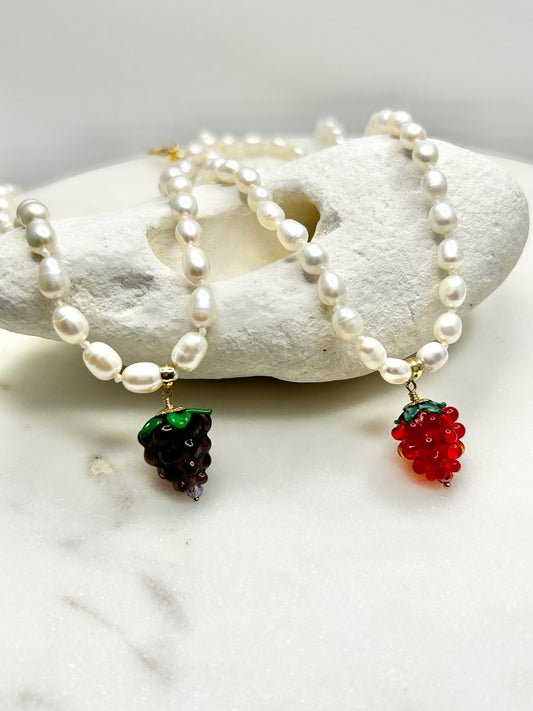 Fruit Cream Drops Necklace Raspberry