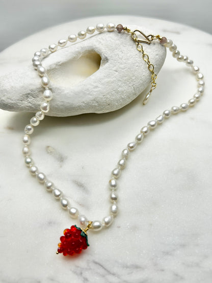 Fruit Cream Drops Necklace Raspberry