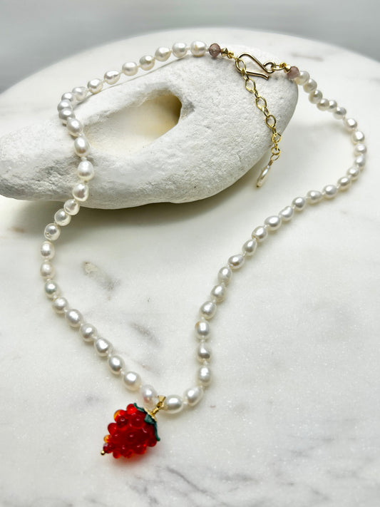 Fruit Cream Drops Necklace Raspberry