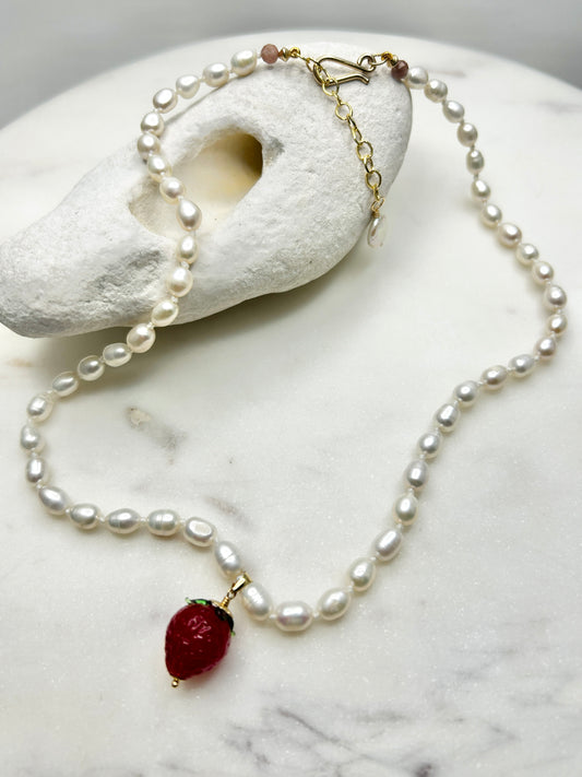 Fruit Cream Drops Strawberry Necklace