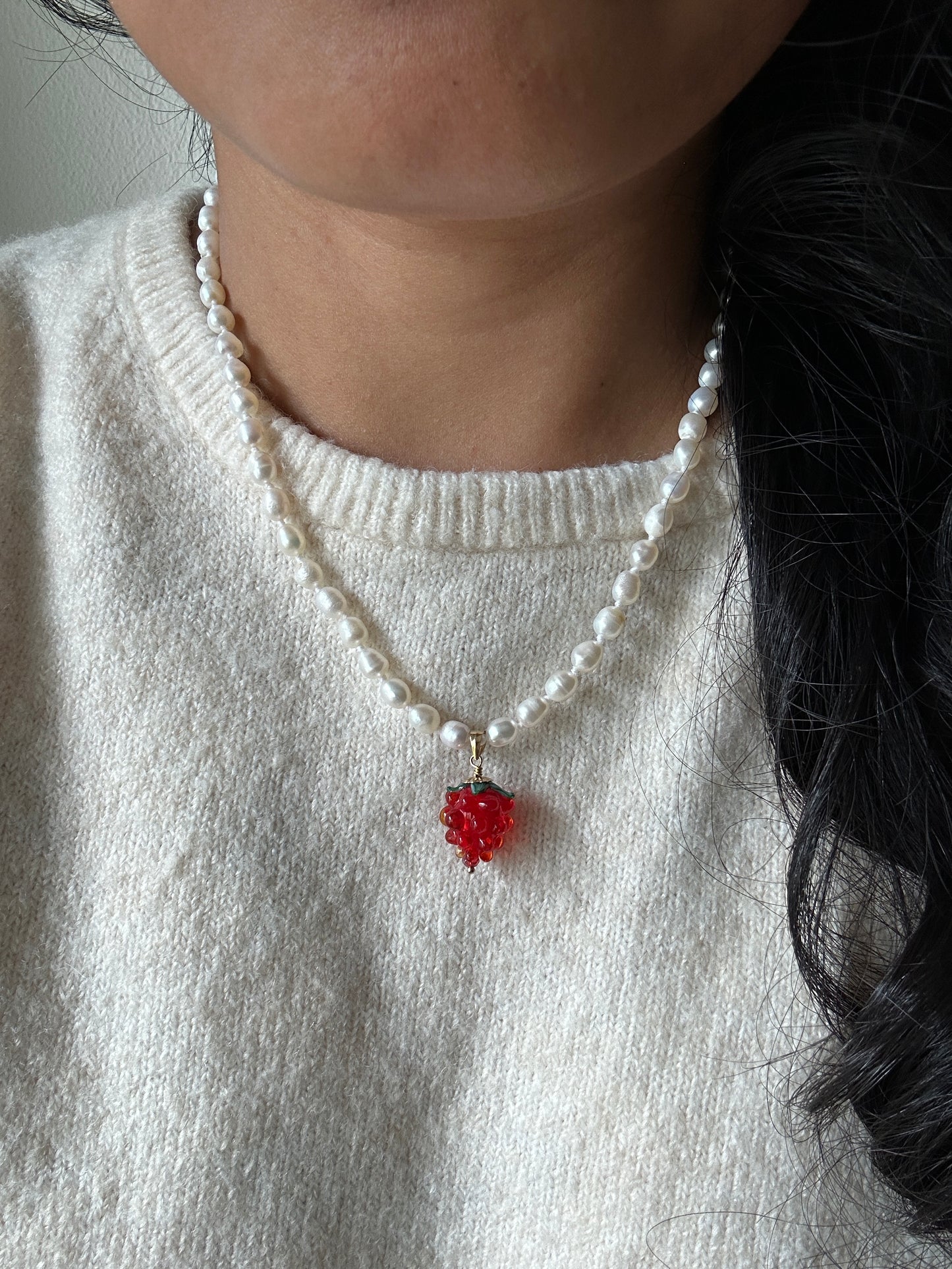 Fruit Cream Drops Necklace Raspberry