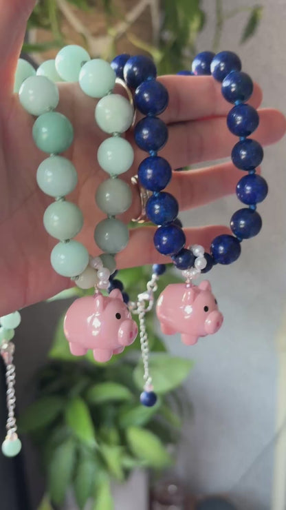 Blue Piggy Puff Necklace